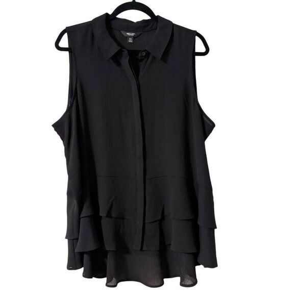 Simply Vera Vera Wang Tops - Simply Vera Vera Wang XXL black sleeveless collar hidden button front peplum tie